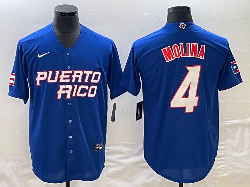Men 2023 World Cub Puerto Rico #4 Molina Blue Nike MLB Jersey3->more jerseys->MLB Jersey